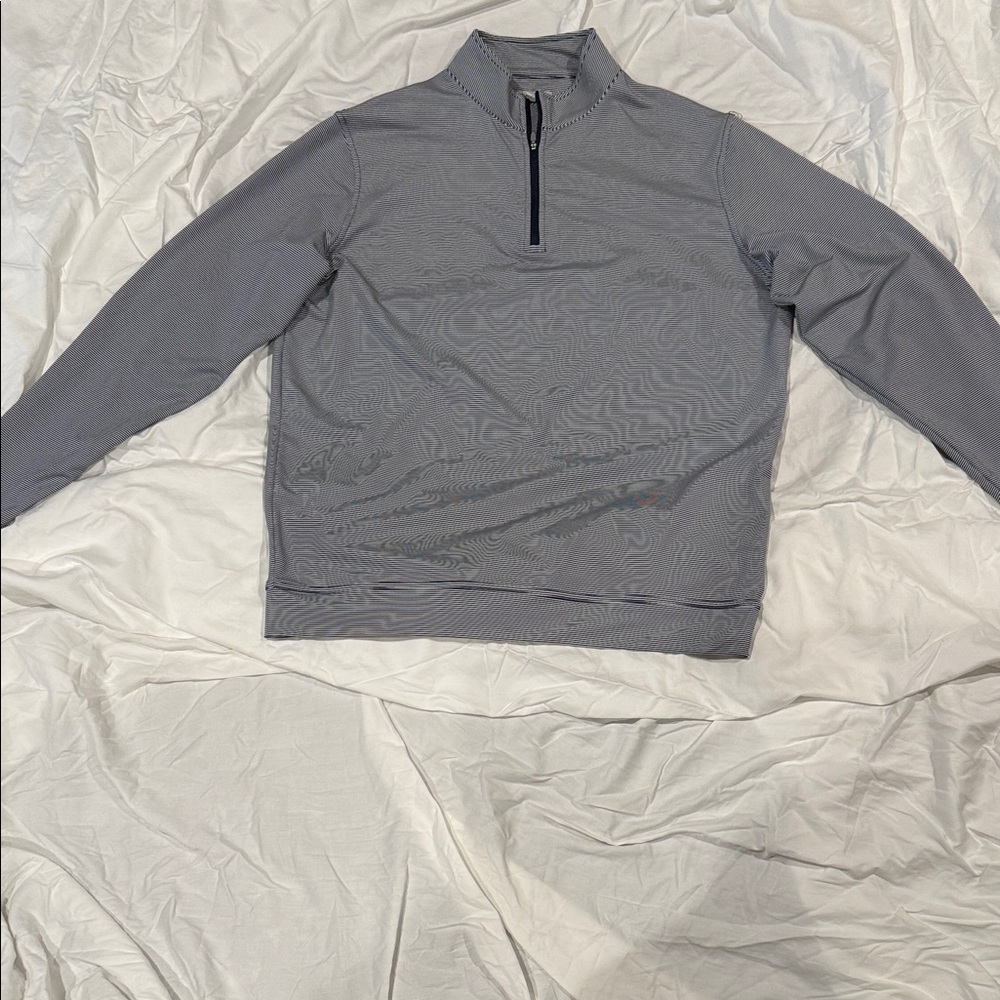 Peter Millar Men's Blue and White Quarter Zip-Up Sweater